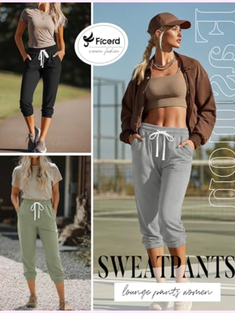 3 Pack Women's Capri Sweatpants Joggers High Waisted Athletic Lounge Pants with - Picture 3 of 6